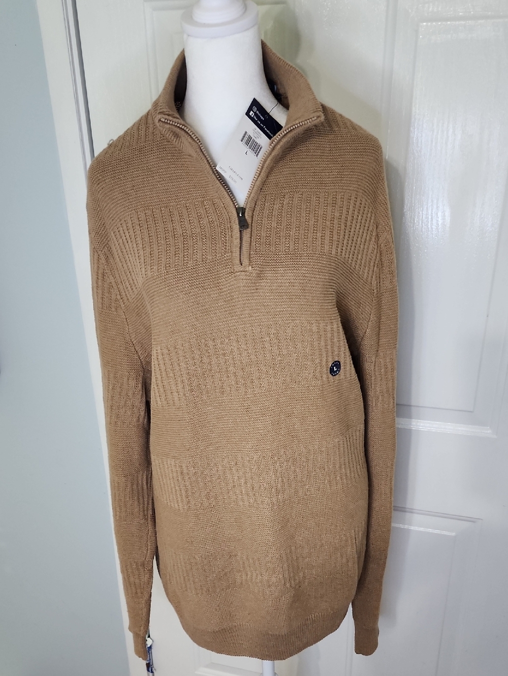 Chaps Men's Zip-Neck Sweater in Camel Brown